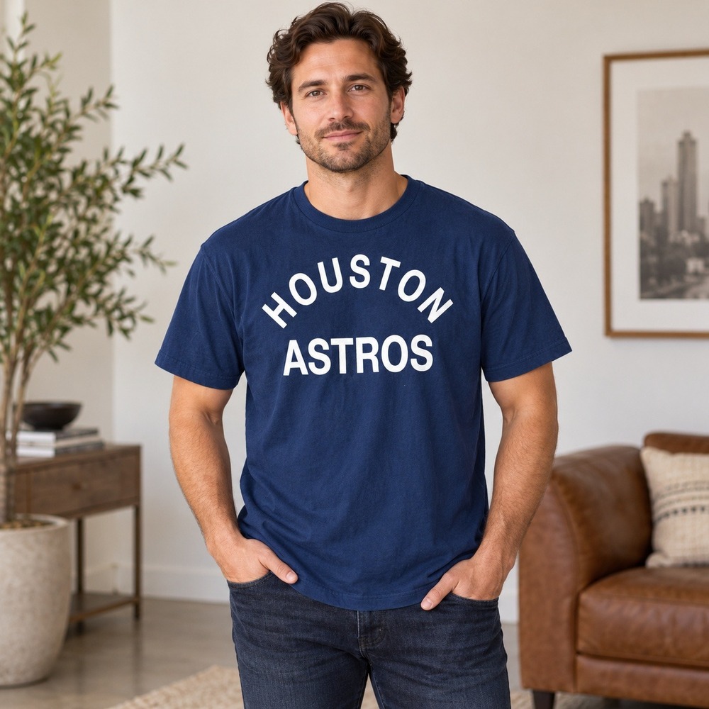 Fanatics Signature Houston Applique Astro Navy Blue Graphic T-Shirt Womens Small